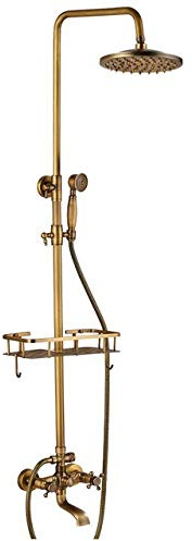 Aioneer Grifo De Ducha De Pared De Latón para Bañera, Doble Manija con Repisa para Productos Básicos, Caño Largo, Mezcladores De Ducha De Baño, Efecto Lluvia