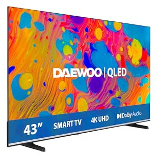 Daewoo 43DM55QV QLED Smart TV 43 Pulgadas 4K Ultra HD HDR, Televisor con Dolby Vision & Dolby Atmos, Compatible con Alexa, Diseño sin Marcos, Peana Lateral
