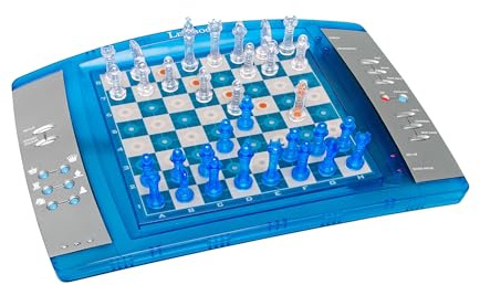 Lexibook ChessLight®, Juego de ajedrez electrónico con Teclado sensitivo y Efectos de luz y Sonido, 32 Piezas, 64 Niveles de dificultad, Batería o Enchufe, Azul/Argento, LCG3000_04