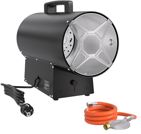 YRHome Riscaldatore a gas portatile da 30 KW con termostato e accensione piezoelettrica, ventilatore a gas per industria/cantiere, per bottiglie propano/butano, con riduttore di pressione e tubo 220