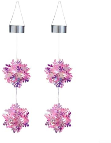 Sfere da appendere ad energia solare per esterni, con grado di impermeabilità IP65 e design con fiocco di neve, luci per giardino e patio, decorazione notturna (rosa)
