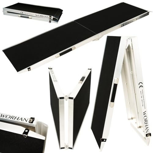 WORHAN Rampa de Carga Acceso para Mascota Perro 113kg Rigida Robusta Plegable Plataforma Aluminio Superficie Antideslizante DR48