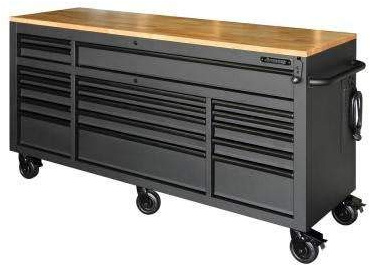 Husky 72 in. 18-Drawer Mobile Workbench with Adjustable-Height Solid Wood Top in Matte Black