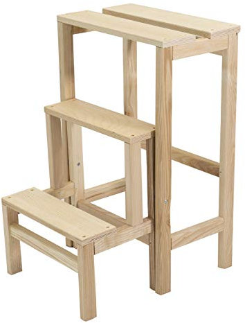 Tomaino - Escabeau en Bois 3 Marches Pliable, Élégant et Fonctionnel, Tabouret Gain de Place