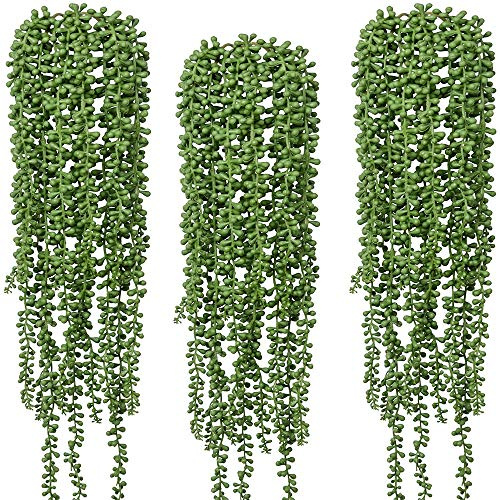 Antspirit 3pcs Artificial Fake String of Pearls Plant Faux Fake Hanging Succulents Plants