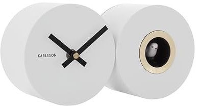 Karlsson Kuckucksuhr Duo Cuckoo - Weiß - 26x13x7,2cm - Rund - Stahl - Wanduhr Modern Wohnzimmer - Wanduhren - Kuckucksuhr
