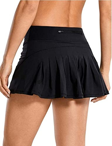 ThreeH Falda Plisada de Tenis Faldas de Cintura Alta Faldas Casual Modestas de Golf Atléticas para Correr con Bolsillos,Negro