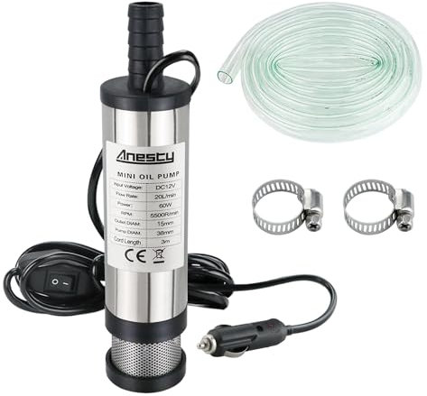 Water Pump Diesel Fuel Pump,Portable Transfer Pump DC 12V 38mm for Water Oil Liquid Diesel,Stainless Steel Submersible Pump with Cigarette Plug,Filter Removable | 3 Meter Power Cord + Hose,Hose Clamps