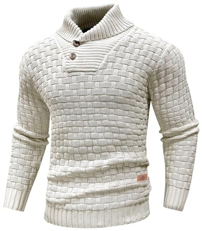 Qinfren Homme Pull à Col Roulé Pulls Basique Slim Fit Chaud en Maille Sweat Chaud Col de Pull-Over à Deux Boutons pour Hommes