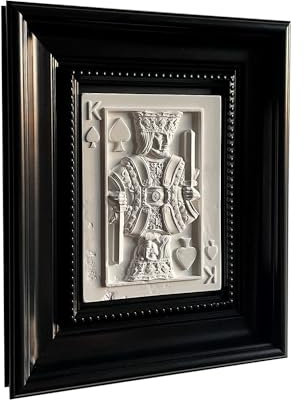 Candumy Framed Poker Wall Art 3D relief Plaster statue Vintage Farmhouse Home Decor,the King of Spades，8.5x10.5 Inch Black Frames