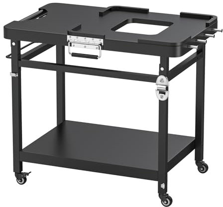 WELL GRILL Faltbarer Grillwagen Outdoor Grilltisch für Ninja Woodfire OG701EU OO101EU OG901EU OG850EU, Pizza-Ofen Servierwagen mit Beistelltisch für Enders Urban, Weber Q Series