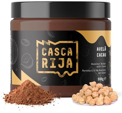 CASCA RIJA: Crema de Avellanas con Cacao 500g | 84,8% Avellanas Tostadas | Sin Azucar Añadido | Cremosa Sin Trozos de Avellanas, Vegetariano