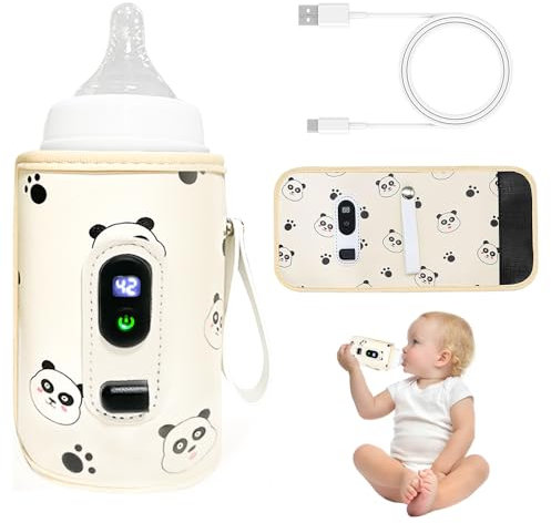 LYPPUL Flaschenwärmer Baby Unterwegs, Fläschchenwärmer Baby mit LCD-Display 21 Einstellbare Temperatur, Tragbarer USB Babyflaschenwärmer, Babykostwärmer Milchflaschenwärmer für Outdoor Auto Reisen