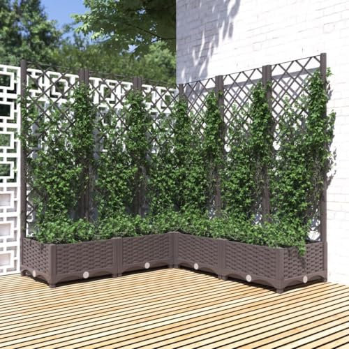 Gecheer Jardinière avec Treillis Marron 120x120x121,5 cm PP, Bac de Plantation pour Cultiver Fleurs Herbes Plantes, Lit Surélevé Potager pour Terrasse Balcon Extérieur