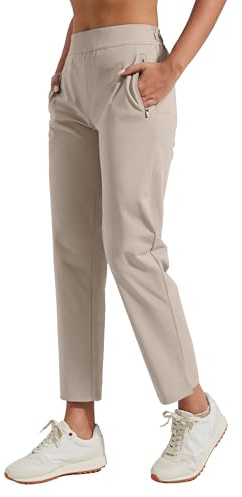 Pioneer Camp Pantalones de golf para mujer, 7/8 largos con bolsillos laterales, pantalones elásticos transpirables para oficina, viajes y deportes, cintura elástica con cordón, pantalones ligeros y
