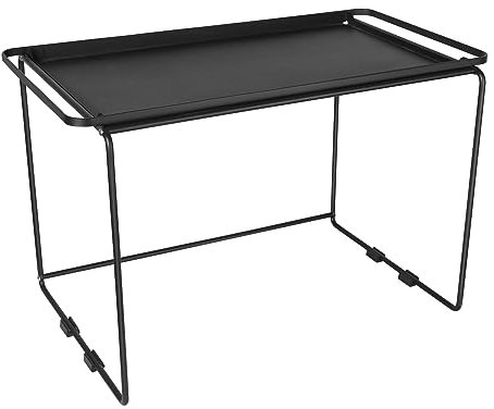 Expandable Microwave Shelf 2 Tier Microwave Rack Carbon Steel Kitchen Table Mini Oven Stand for Small Kitchens Removable Tray Included Space Saving