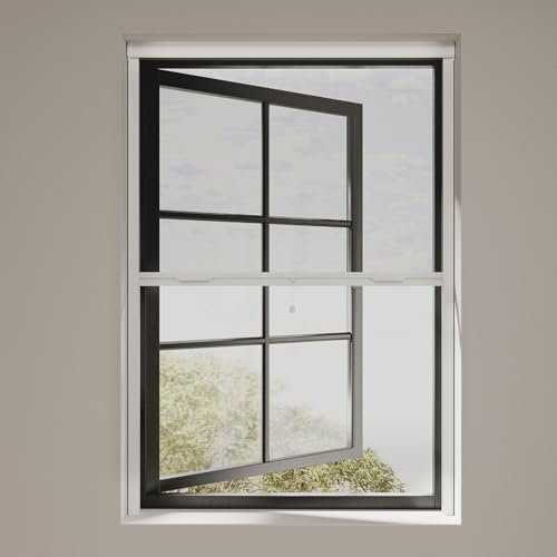 Cocoon Fliegengitter Fenster 60 x 150, Insektenschutzrollo mit Kasette Kürzbar, Mückennetz Fenster Einfache Montage - Rahmen in Weiß