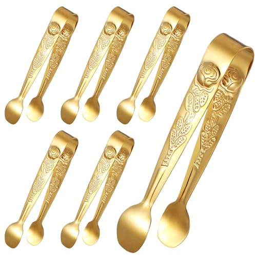 6 STK Edelstahl Küchenzange 10,7cm Rosengriff Klein Zuckerzange Professionelle Metall Kochpinzette Gebäckzange Eiswürfelzange Für Eiswürfel, Dessert, Buffet, Picknick, Hochzeit, Bar, Party, Buffet