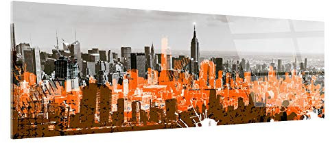 Tableau Plexiglas New York ET Dessin Orange - Impression Verre Acrylique Métropole Urbaine - Décoration Murale pour déco Maison, Cuisine, Salon, Chambre, Bureau - 150x60 cm