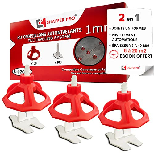 SHAFFER PRO,Cincel de azulejos autonivelante de 1 mm Kit,Sistema de nivelación para atornillar un nivelado perfecto del suelo,Herramientas de cerámica para azulejos