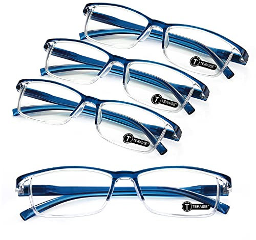 TERAISE 4PCS occhiali lettura uomo,luce blu occhiali da lettura,Leggero comodi occhiali da lettura uomo donna,robusti occhiali per computer inclusa custodia per occhiali(1.5X)