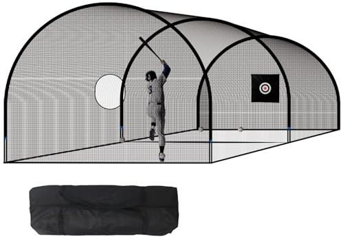 Holymuss Pro 20FT Baseball Batting Cage Net and Frame, Baseball & Softball Hitting Cage Netting for Pitching Training in the Backyard - with Pitching Backstop and Carry Bag