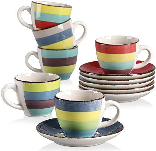 vancasso Cuenco de Cerámica para Ensalada,Servicio de Mesa de Gres, Juego de Tazas Vancasso Bonita de 12 Piezas, Tazas de Espresso, Servicio de Café para 6 personas