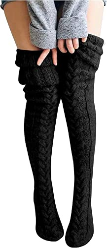 Duories Calzini da Donna Extra Lunghi Sopra Il Ginocchio, Caldi Invernali a Maglia Grossa, Calze Al Ginocchio, Nero, Taglia Unica