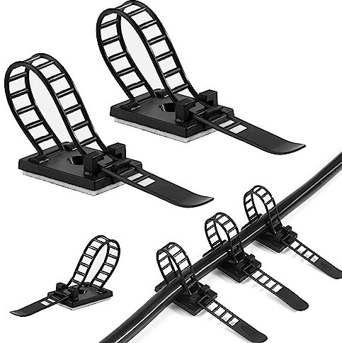 50 Pezzi Fascette Clip per 3M cavo adesivo Chiusure lampo regolabili in nylon e clip per cavi adesivi con montaggio a vite opzionale per Cavi da Scrivania, Muro, Pareti