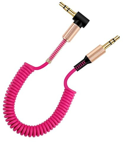 TEKLIGHT Cavo Audio Fuxia Angolo 90° Aux Spirale Molla vermiglione Jack Maschio 3,5 MP3 Stereo Cuffie Smartphone Auto
