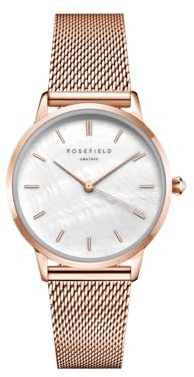 Rosefield Orologio da donna con bracciale in maglia di acciaio inossidabile color oro rosa Pearl Edit 36mm