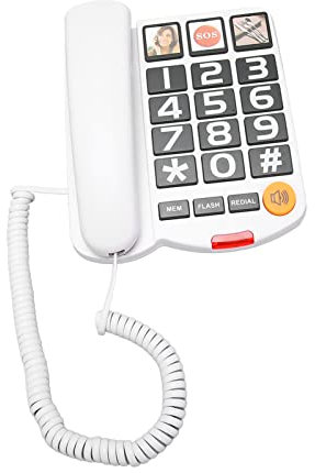 Teléfono con Botón Grande para Obsequios para Personas Mayores, Teléfono Fijo con Cable con Botón SOS, Tonos de Llamada con Altavoz Alto, Marcación Rápida con un Solo Toque, (Blanco)