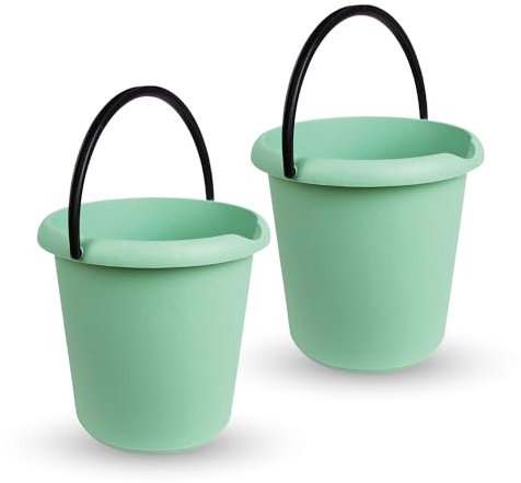 Seau (2 pièces) Seau ménager, 5 litres, en différentes couleurs, seau de nettoyage en plastique résistant, sans BPA, seau en plastique fabriqué dans l'UE (Vert)
