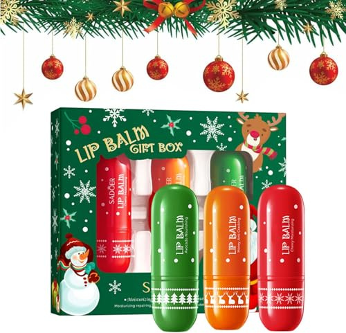 Balsamo Labiald,Bálsamo Labial Navideño,3 Piezas Hidratante Labial,Protector Labial,Hydrating Lip Balm Set,Cuidado Hidratante de Labios,Hidratante Lip Balm,Set Bálsamo Labial Navideño