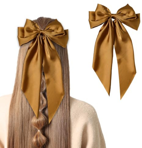 Hair Bow, Bow Hair Clip Hair Bows For Women Big Bowknot Hairpin With Long Ribbon Solid Color For Women Girls(Coffee)