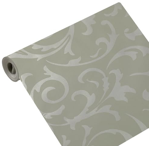 Papel de revestimiento for paredes, rollo de papel de pared, 1 rollo de papel tapiz de hojas retro a rayas con brillo gris plateado, papel tapiz texturizado en relieve de damasco moderno for adultos
