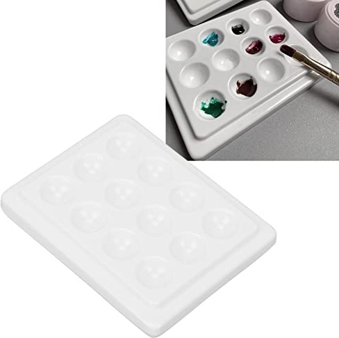 Palette de Peinture en Porcelaine Plate de Peinture Aquarelle en céramique avec Couvercle 12 puits Lisse Blanche pour Les projets de Peinture et d'artisanat Nail Art