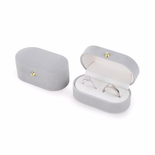 Cuicany Porta Alianzas de Terciopelo Caja Anillo Ovalados, Terciopelo Caja de Joyería, Porta Alianzas Boda de 2 Ranuras, Cajitas Regalo Pequeñas para Anillos, Pendientes, Broches (Gris)
