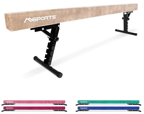 MSPORTS Trave di equilibrio Premium regolabile in altezza, 245 cm, per bambini e adulti, regolabile in altezza a 5 livelli (18-56 cm), trave da ginnastica per casa o club, 5 colori (crema)