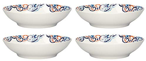 V&A Rococo Silk Pasta Bowls / Dessert Dishes with Printed Design, Fine China, White, 22 cm, Set of 4