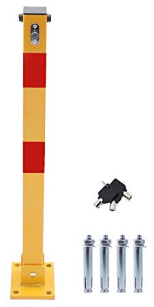 KATSU Borne de Verrouillage d'Espace de Stationnement de Voiture Pliante Poste de Barrière de Stationnement avec Serrure, Jaune et Rouge, Serrure Supérieure, 70cm de Hauteur