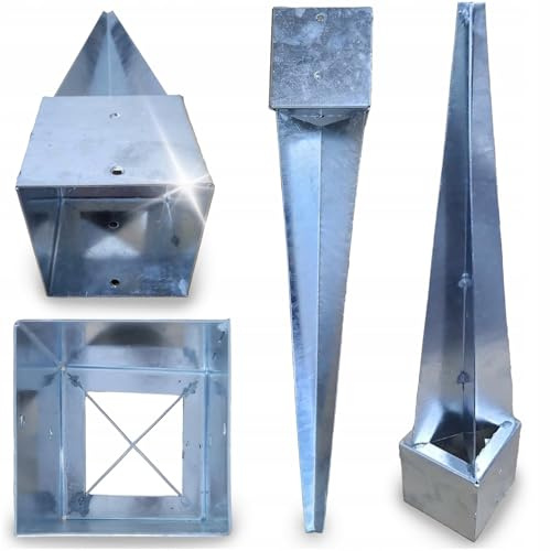 Impact Ground Sleeve 100 x 100 mm Length 900 mm Post Support Hot-Dip Galvanised Impact Sleeve for Square Wood Posts Ground Sleeve Anchor Steel Ground Anchor