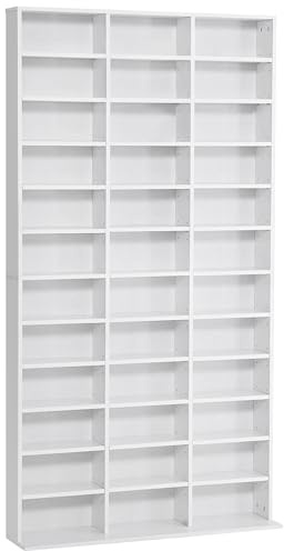 HOMCOM Rangements pour CD et DVD 1116 CD/528 DVD 102 x 23,5 x 195 cm Blanc | Étagère Rangement, Capacité Max. 1116 CD/528 DVD, Étagères Réglables, pour Bureau Salon Chambre