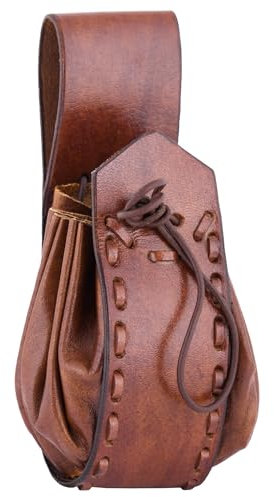 ULFBERTH | Mittelalter Lederbeutel mit Gürtelschlaufe | Hochwertiger Geldbeutel aus Büffelleder | Wikinger Reenactment Ledertasche für den Gürtel (Braun)