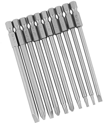 Juego de 10 Puntas de Destornillador Magnético de 100 Mm con Cabezas de Estrella de Seguridad Ranuradas y Cruzadas para Destornilladores Eléctricos, Destornilladores Manuales,