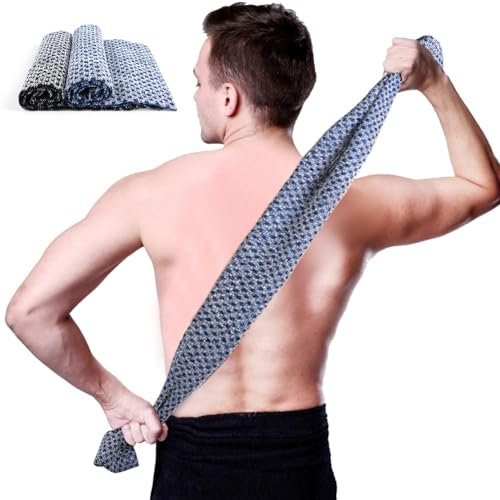 LOPHE Scrubber per la Schiena, 2 Pezzi Panno Esfoliante Corpo Scrubber Schiena Doccia Lungo Unisex, Spazzola Bagno Schiena Elastico e Confortevole per Doccia e Bagno(nero+blu)