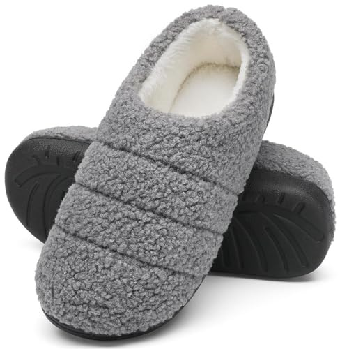 Mishansha Pantofole Uomo Donna Ciabatte Invernali Calde in Memory Foam Scarpe da Casa Comode Antiscivolo con Suola Spessa, Moneta Grigio, 46/47 EU