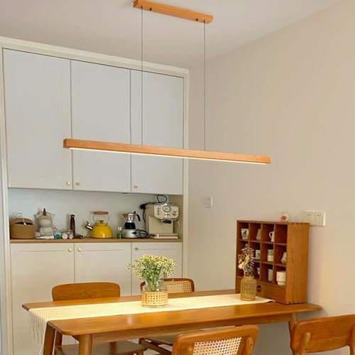 LED Pendelleuchte esstisch holz Dimmbar Linear Design Hängeleuchte Esstisch lampe Lineare Hängelampe mit Fernbedienung höhenverstellbar Kronleuchter für Esszimmer Küche Büro Lampe(120cm)