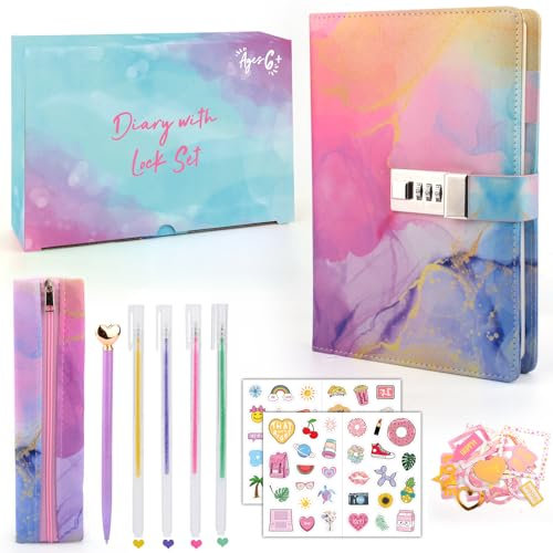 Youerls Regalos para niñas de 7, 8, 9, 10, 11, 12, 13, 14 años, diario secreto para parrillas, Navidad, cumpleaños, niñas y adolescentes de 6 a 14 años, diario estacionario con cerradura y estuche