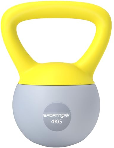 SPORTNOW Pesa rusa suave, 4 kg con mango antideslizante para gimnasio en casa, levantamiento de pesas y entrenamiento de fuerza, amarillo y gris